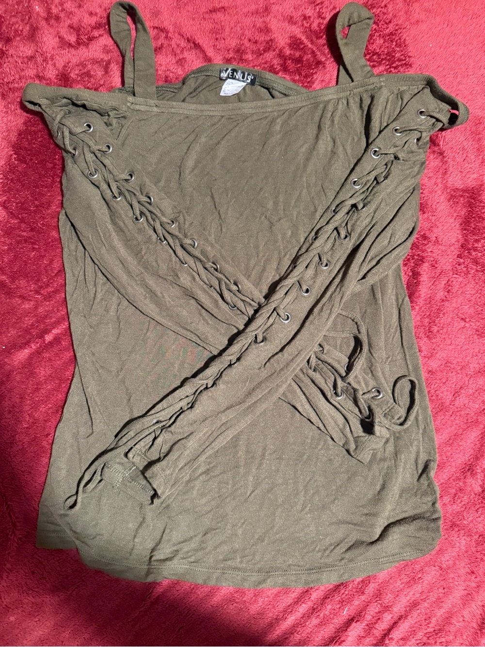 VENUS Olive Lace-Up Strapless Tank Top